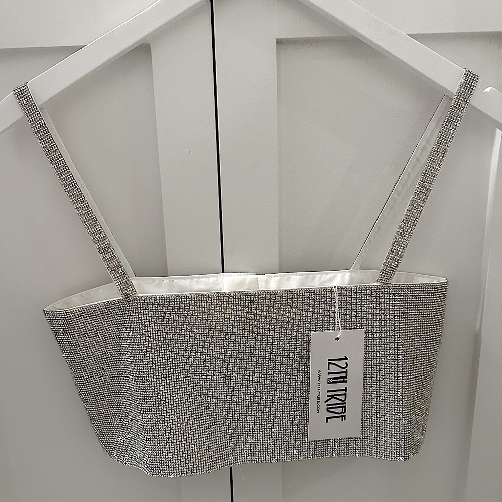 SHIRA SILVER RHINESTONE CROP TOP